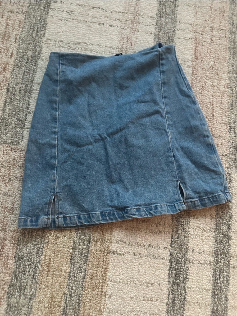 High-Rise Blue Denim Mini Skirt with Front Slits
